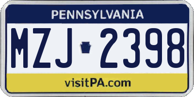 PA license plate MZJ2398