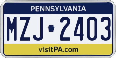 PA license plate MZJ2403