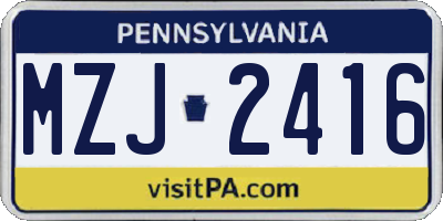 PA license plate MZJ2416