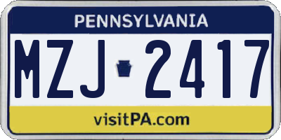 PA license plate MZJ2417