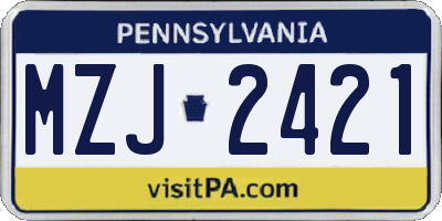PA license plate MZJ2421