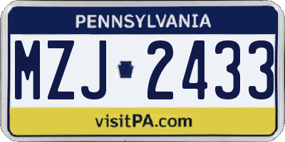PA license plate MZJ2433