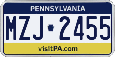 PA license plate MZJ2455