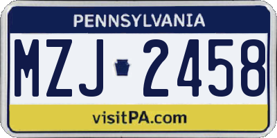 PA license plate MZJ2458