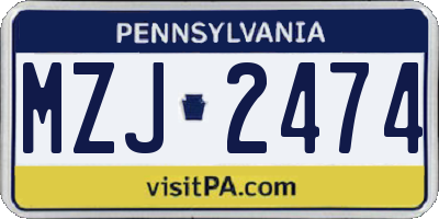 PA license plate MZJ2474
