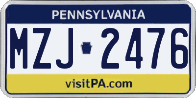 PA license plate MZJ2476