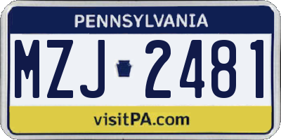 PA license plate MZJ2481
