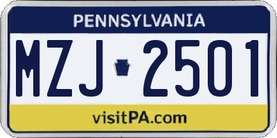 PA license plate MZJ2501