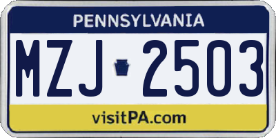 PA license plate MZJ2503