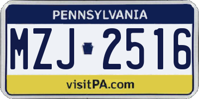 PA license plate MZJ2516