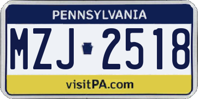 PA license plate MZJ2518
