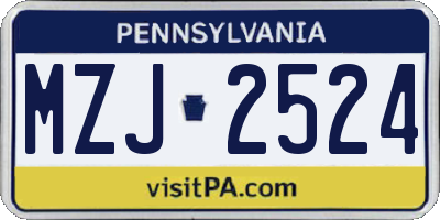 PA license plate MZJ2524
