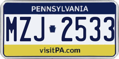 PA license plate MZJ2533