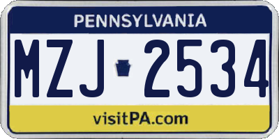 PA license plate MZJ2534