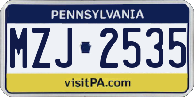 PA license plate MZJ2535