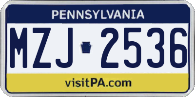 PA license plate MZJ2536