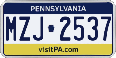 PA license plate MZJ2537