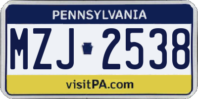 PA license plate MZJ2538