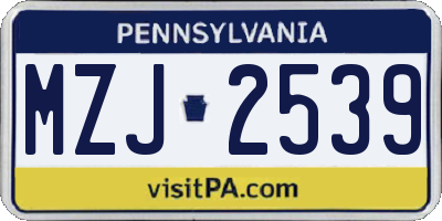 PA license plate MZJ2539