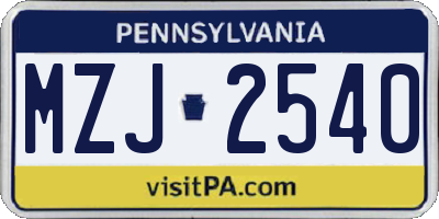 PA license plate MZJ2540
