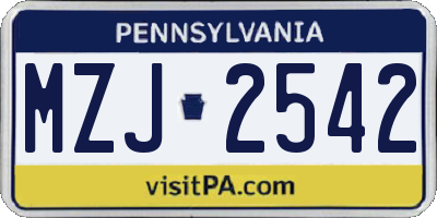 PA license plate MZJ2542