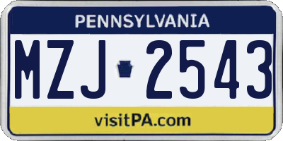 PA license plate MZJ2543