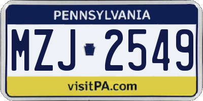 PA license plate MZJ2549