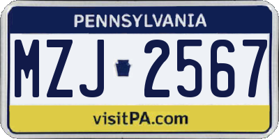 PA license plate MZJ2567