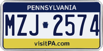 PA license plate MZJ2574