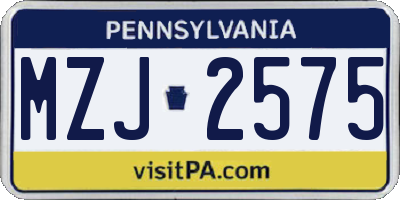 PA license plate MZJ2575