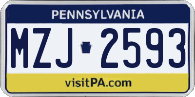 PA license plate MZJ2593