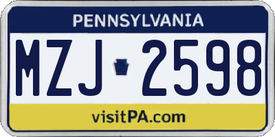 PA license plate MZJ2598