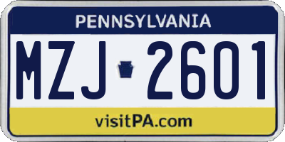 PA license plate MZJ2601