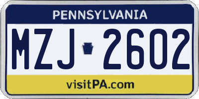 PA license plate MZJ2602