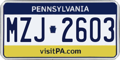 PA license plate MZJ2603
