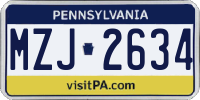 PA license plate MZJ2634
