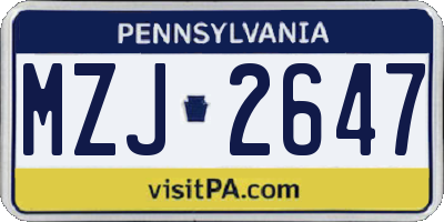 PA license plate MZJ2647