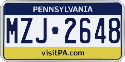 PA license plate MZJ2648