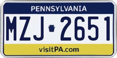 PA license plate MZJ2651