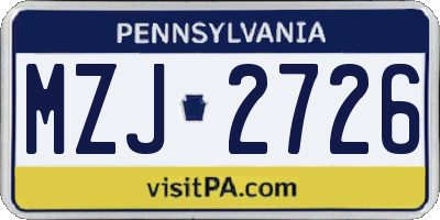 PA license plate MZJ2726