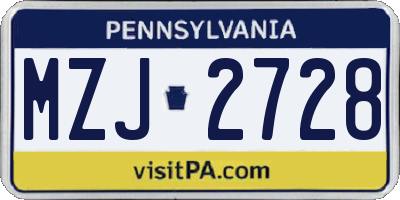 PA license plate MZJ2728