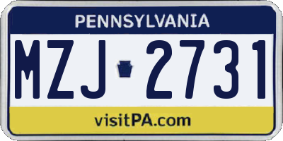 PA license plate MZJ2731