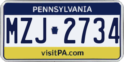 PA license plate MZJ2734
