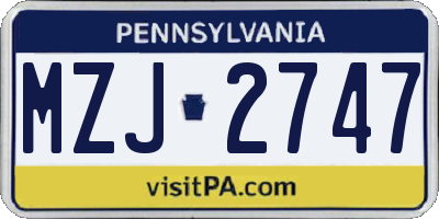 PA license plate MZJ2747