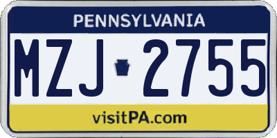 PA license plate MZJ2755