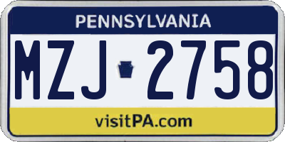 PA license plate MZJ2758