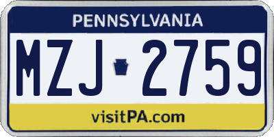 PA license plate MZJ2759