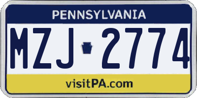 PA license plate MZJ2774