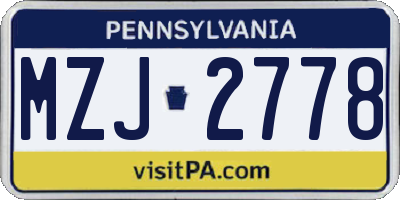 PA license plate MZJ2778
