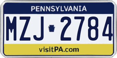 PA license plate MZJ2784